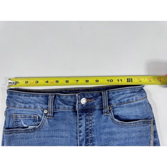 Guess Womens Jeans Rhinestone Embellished High Rise Skinny Distressed Blue Denim - Picture 6 of 15